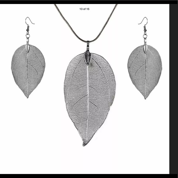 NWT Natural Real Leaf Leaves Necklace Earrings Set - Picture 4 of 15